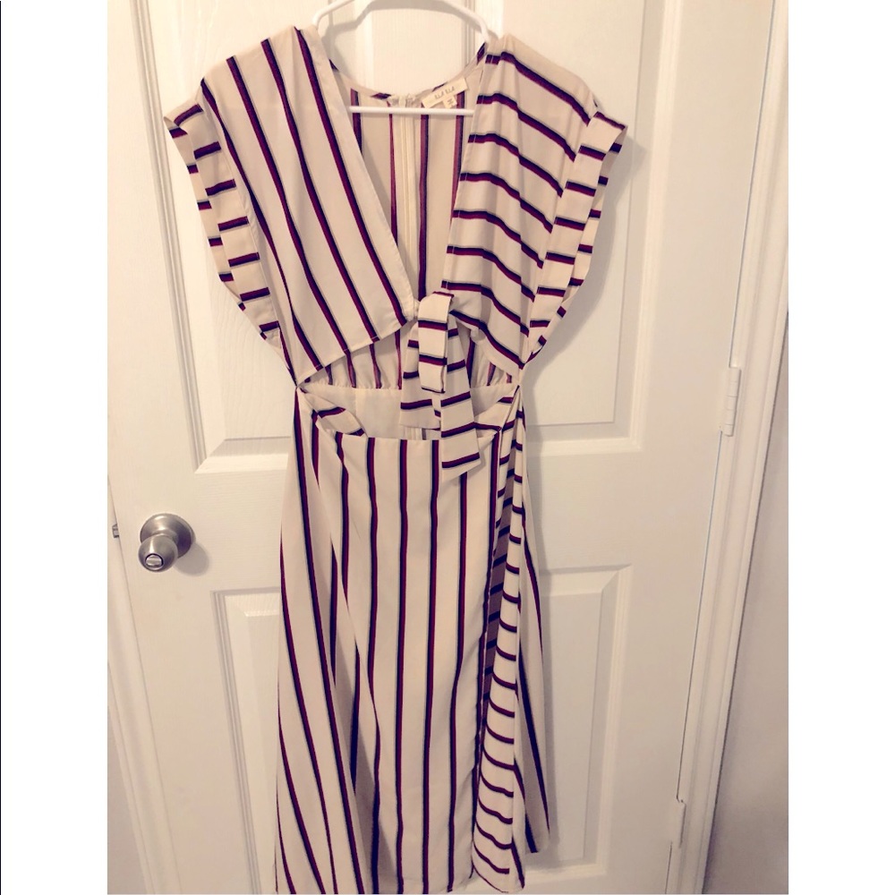 Striped wrap front midi dress